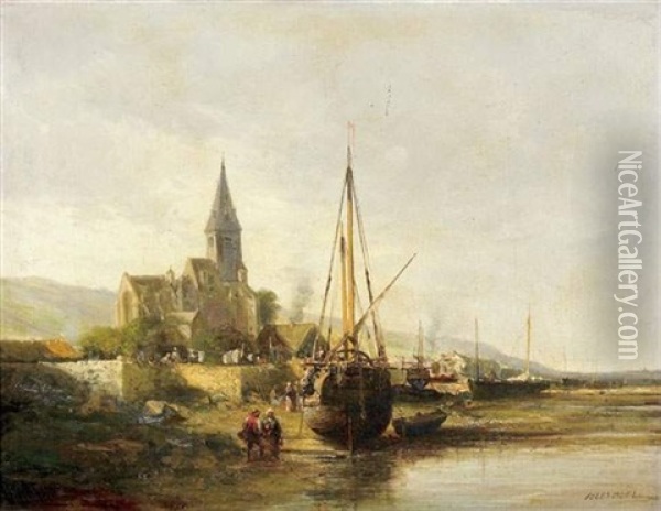 Village De Pecheurs En Morbihan Oil Painting - Jules Achille Noel