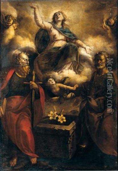 L'assunta Con San Pietro E San Paolo Oil Painting - Giovanni Stefano Danedi