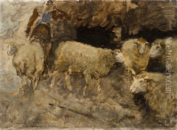 Pecore Oil Painting - Mose Bianchi da Maraigo
