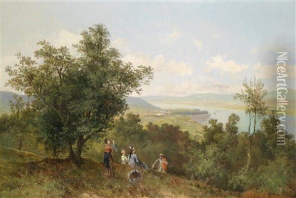 Blick Auf Klosterneuburg, Im Hintergrund Die Nicht Regulierte Donau Oil Painting - Theodore von Ehrmanns
