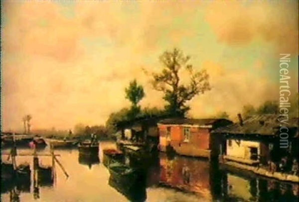 River Landscape Oil Painting - Martin Rico y Ortega