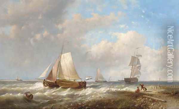 An onshore breeze off the Dutch coast Oil Painting - Abraham Hulk Jun.
