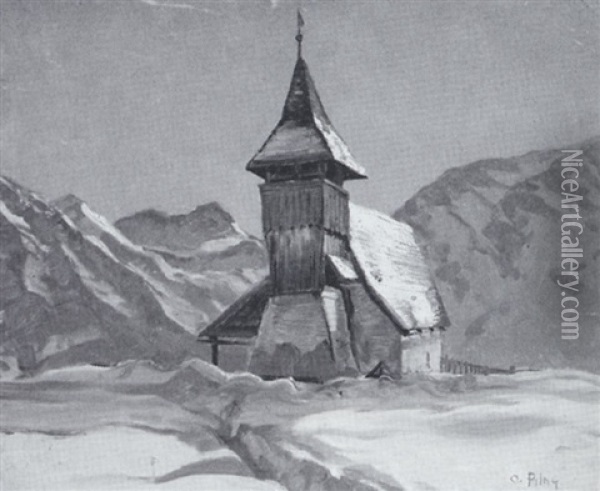 Winterliche Gebirgskapelle Oil Painting - Otto Pilny