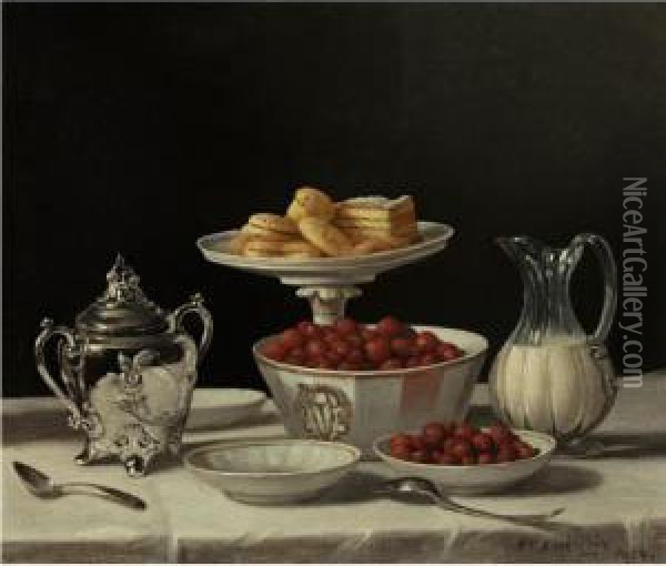 Still Life: Strawberries And Cream Oil Painting - John Francis