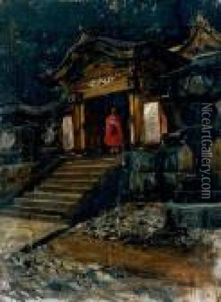 Moine A L'entree D'un Temple Oil Painting - Robert Frederick Blum