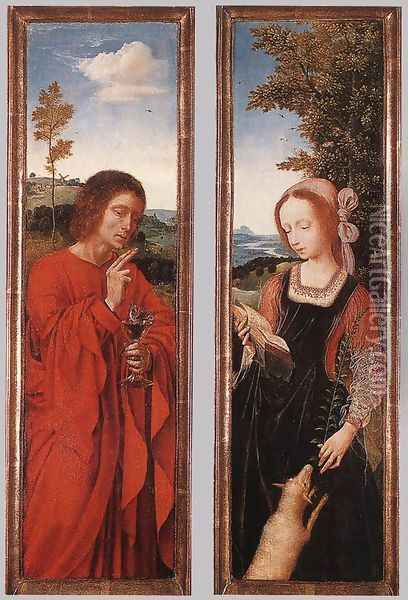 John the Baptist and St Agnes c. 1520 Oil Painting - Quinten Metsys