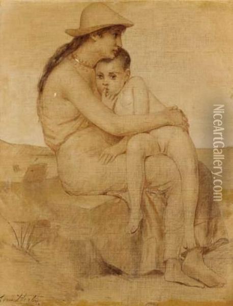 Femme Et Son Enfant Oil Painting - Leon Herbo