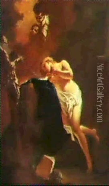 La Maddalena In Meditazione Davanti Al Crocifisso E Due     Angioletti Oil Painting - Giovanni Battista Piazzetta