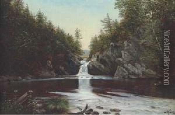 Waterfall Oil Painting - Nelson Augustus Moore