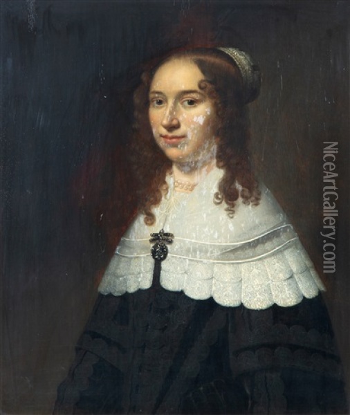 A Portrait Of A Young Girl With Pearl Necklace And A White Collar Oil Painting - Jacob Willemsz Delff the Younger