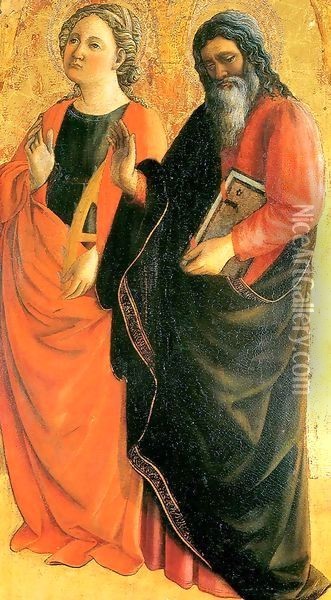St Catherine of Alexandria and Evangelist Oil Painting - Fra Filippo Lippi