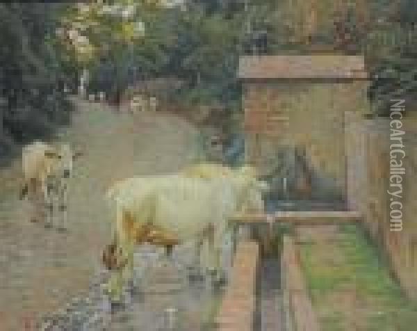 Pastore Con Mucche Oil Painting - Luigi Gioli
