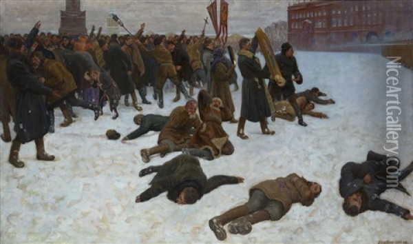 Bloody Sunday Oil Painting - Boris J. Vladimirsky