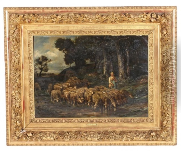 Le Troupeau De Mouton Oil Painting - Emile Jacque