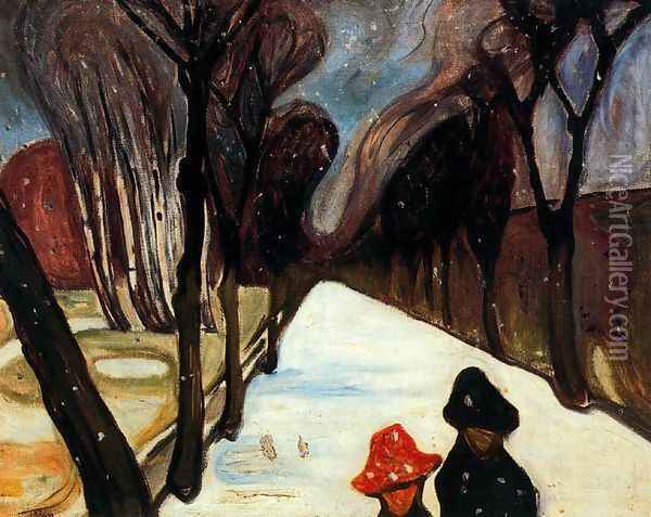 Snow Falling in the Lane Oil Painting - Edvard Munch