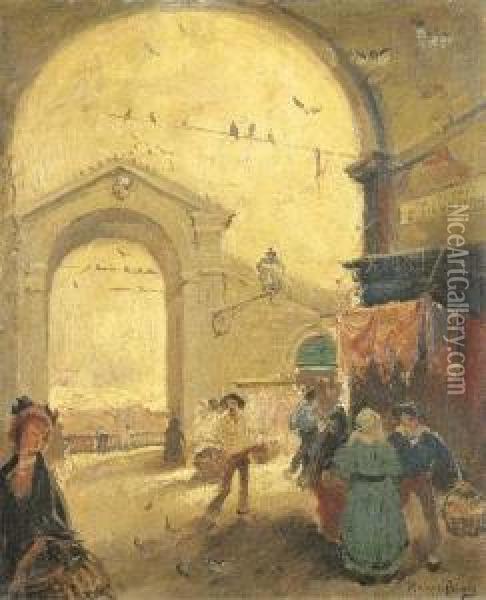 A Rialto Oil Painting - Italico Brass