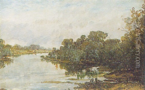 River Landscape Oil Painting - James B. Dalziel