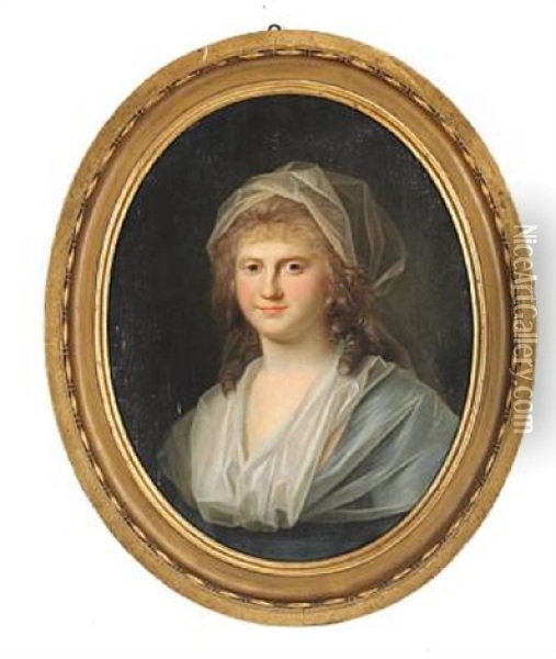Portrait Of Ingeborg Kathrine Lange, Nee Wilsbech (1766-1840), In A Blue Dress. Married To General Ole Tonder Lange To Oxholm, Bratskov And Kastrupgaard Oil Painting - Jens Juel