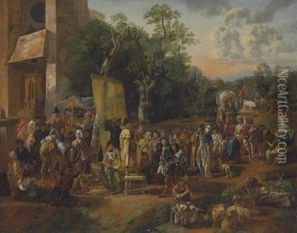 A Village Market Oil Painting - Nicolas Antoine Taunay