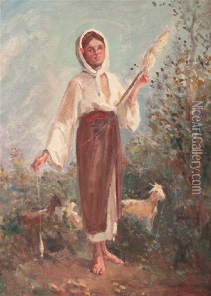 Peasent Girl Oil Painting - Grigore Mircescu