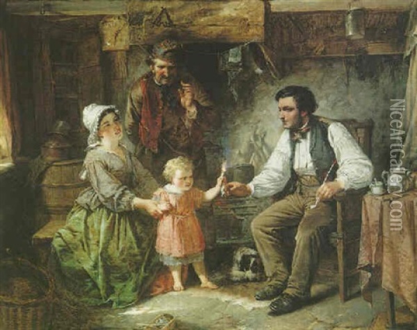 Lighting The Pipe Oil Painting - Thomas Faed