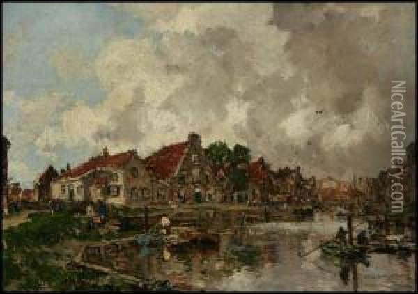 Delfthaven - Holland Oil Painting - Johann Hendrik Van Mastenbroek