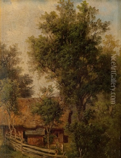 Summer Landscape With Barn Oil Painting - Mikhail Konstantinovich Klodt von Jurgensburg