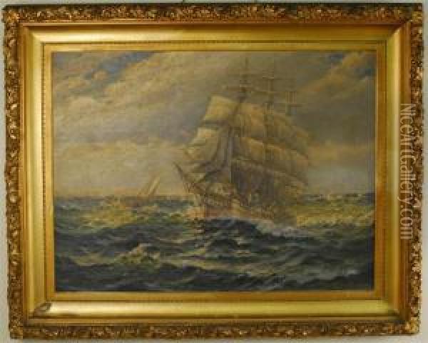 Square Rigger At Sea Oil Painting - Theodor Victor Carl Valenkamph