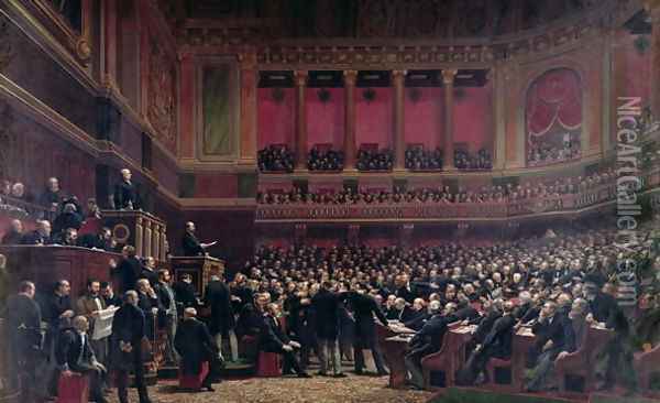 Louis Adolphe Thiers 1797-1877 Acclaimed by the Deputies During a Meeting, 16th June 1877, c.1878 Oil Painting - Benjamin Ulmann