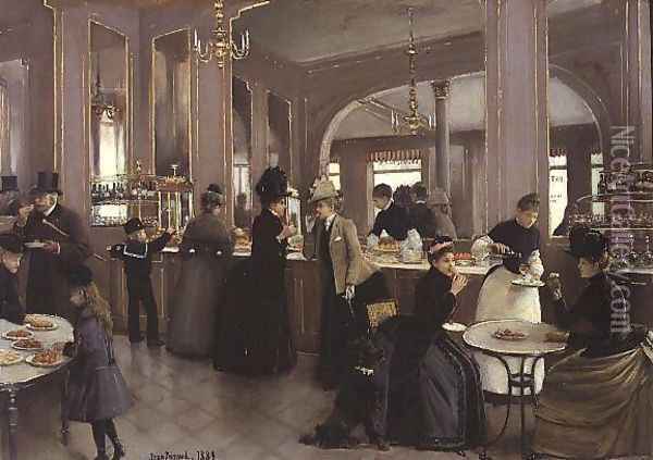 La Patisserie Gloppe, Champs Elysees, Paris 1889 Oil Painting - Jean-Georges Beraud
