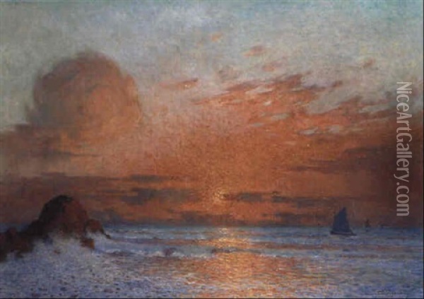 Soleil Couchant Sur La Mer Oil Painting - Ferdinand du Puigaudeau