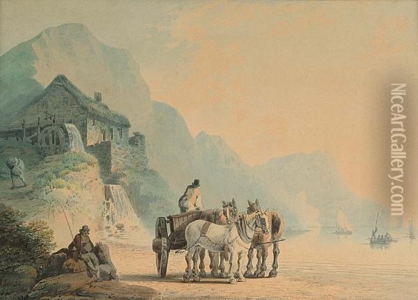 Horses And Cart On A Beach Oil Painting - Nicholson, F.