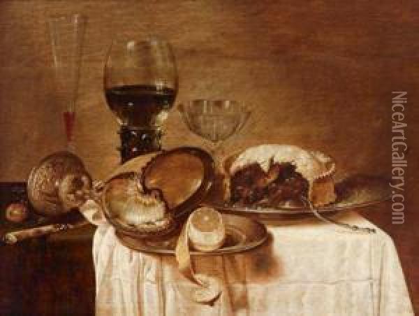 Natura Morta Con Una Coppa Ricavata Da Un Nautilo Rovesciata Oil Painting - Pieter Claesz.