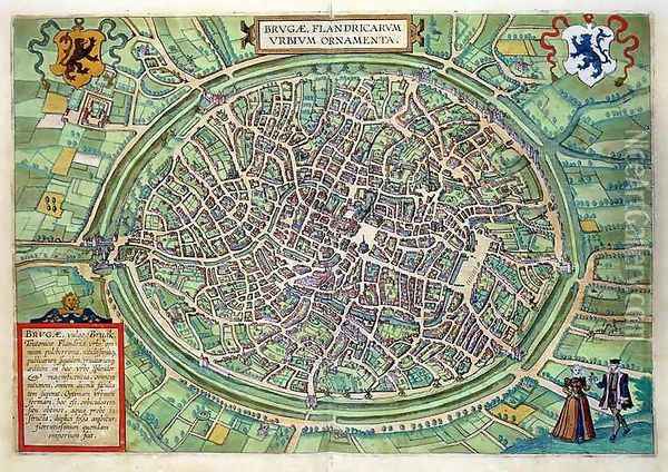 Town Plan of Bruges from Civitates Orbis Terrarum Oil Painting - Joris Hoefnagel