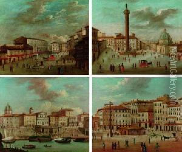 Quattro Vedute Ideate Di Una Citta Oil Painting - Gaetano Vetturali