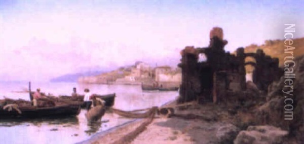 Fishermen On The Bay Of Baia, Naples Oil Painting - Pietro Barucci