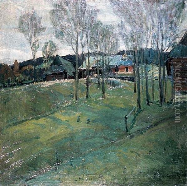 Wioska Podhalanska, 1906 R. Oil Painting - Stanislaw Kuczborski