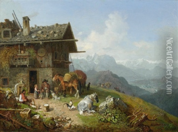 Halte Devant Un Chalet Oil Painting - Heinrich Buerkel