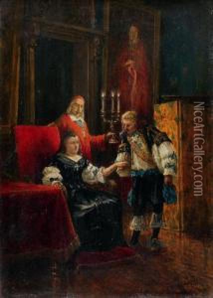 Louis Xiii Rendant Visite A Anne D'autriche Et Au Cardinal Richelieu Oil Painting - Benjamin Eugene Fichel
