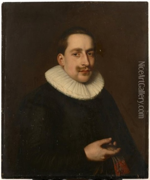 Portrait D'homme A La Collerette Blanche Tenant Des Gants Oil Painting - Bartholomaus (Treirsensio) Sarburgh