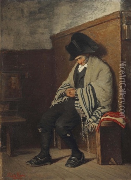 Asleep In The Synagogue, Amsterdam Oil Painting - Jacob Isaac Meyer de Haan