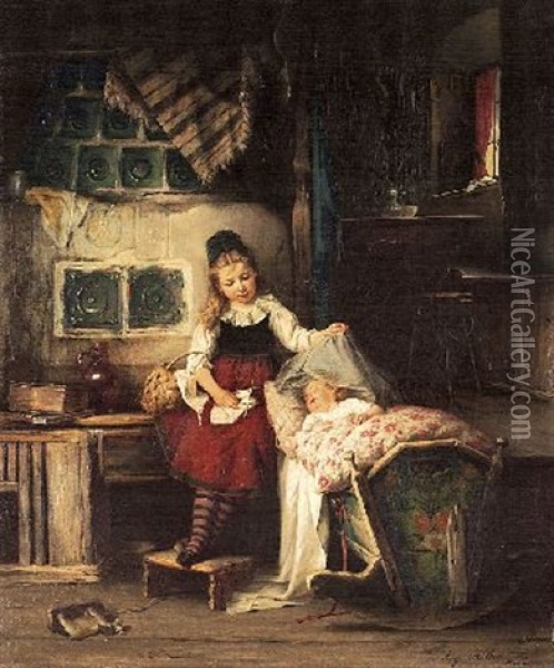 Das Mutter-kind-spiel Oil Painting - August Mueller