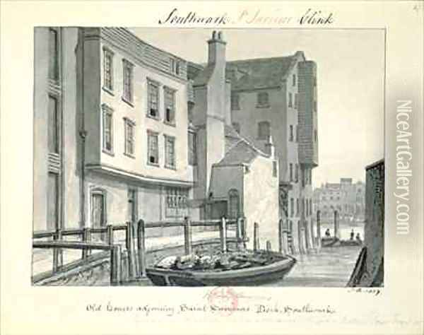 Old Houses adjoining St. Saviour's Dock, Southwark Oil Painting - John Chessell Buckler