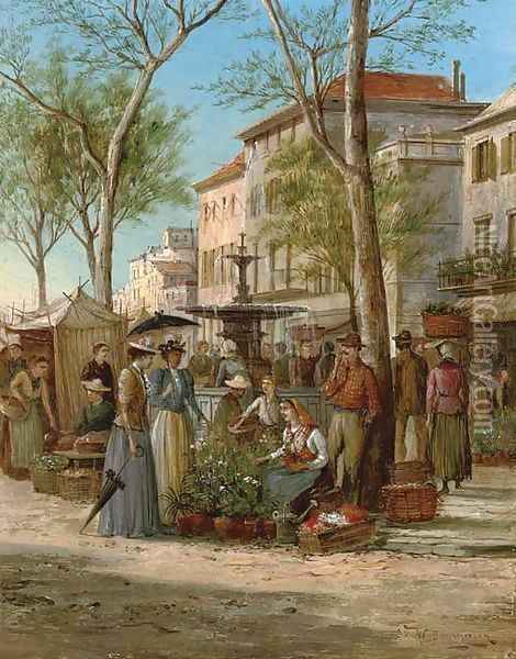 The market square, Grasse Oil Painting - William Raymond Dommersen