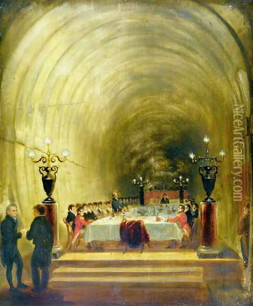 Banquet in Thames Tunnel held on 10th November 1827 Oil Painting - George Jones