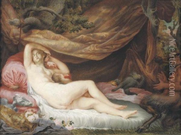 Venus And Cupid Asleep Oil Painting - Charles, Karl Bechon