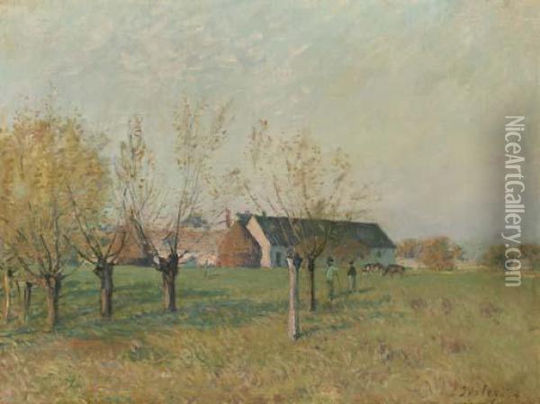 La Ferme Du Trou D'enfer, Matinee D'automne Oil Painting - Alfred Sisley