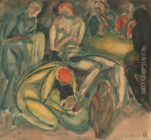 Washing Of The Fish Oil Painting - Leopold Gottlieb