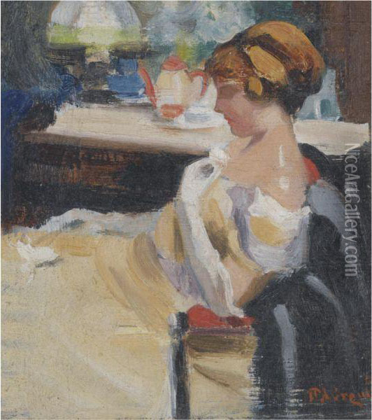 Seated Woman With White Gloves Oil Painting - Pericles Lytras