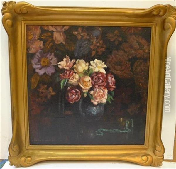 Still Life With Roses And Jewelry Oil Painting - Dora Lynell A. Wilson